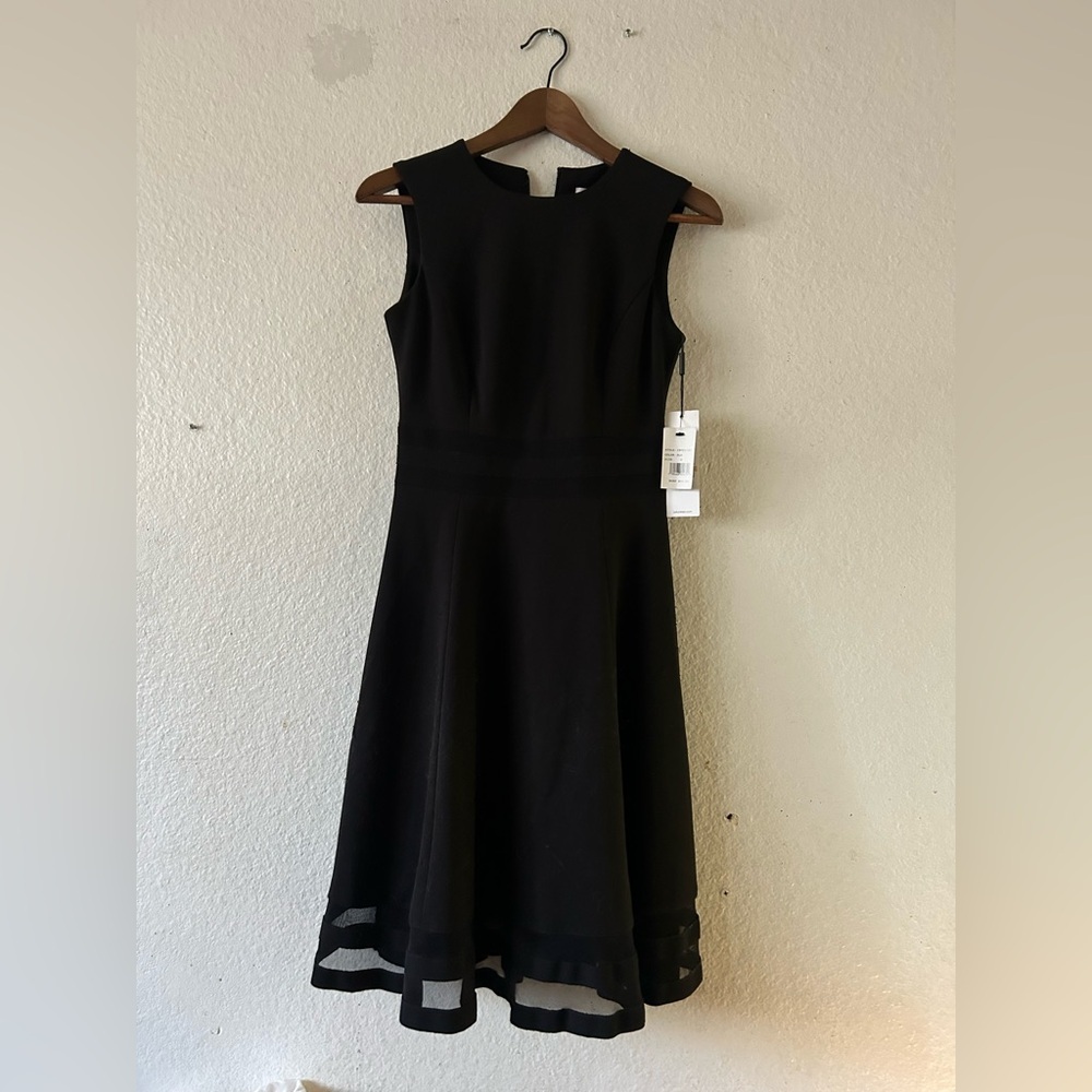 NWT Calvin Klein Classic Little‎ Black Midi Dress Sz 2 LBD Cocktail Formal